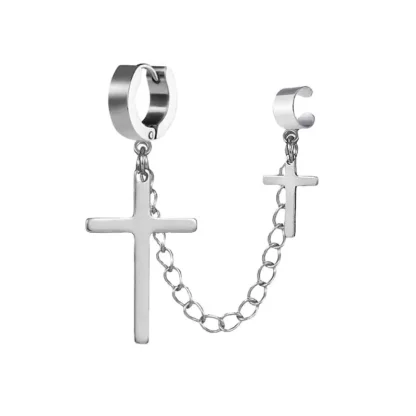 Two Attached Cross Earrings with Clip - Image 10