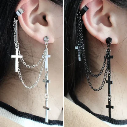 Two Attached Cross Earrings with Clip - Image 7