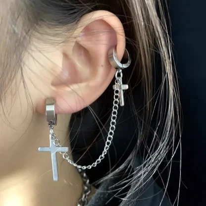 Two Attached Cross Earrings with Clip