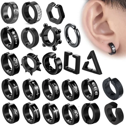 Black Ear Clip Earrings for Men - Image 2