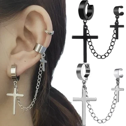 Two Attached Cross Earrings with Clip - Image 3