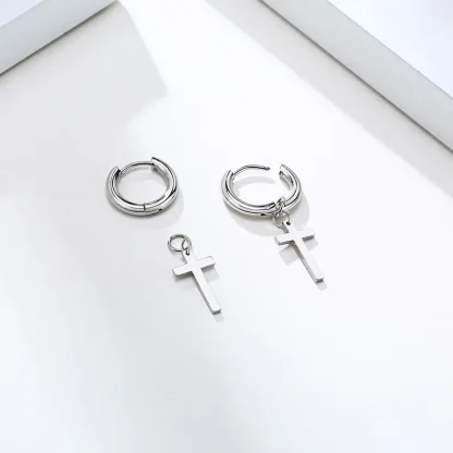 Simple Hoop Earrings with Cross Charm - Image 4