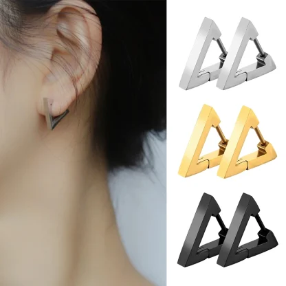 Unisex Earrings with Geometric Triangle Design - Image 3