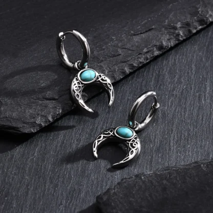 Hoop Earrings with Half Moon Dangle Design - Image 4