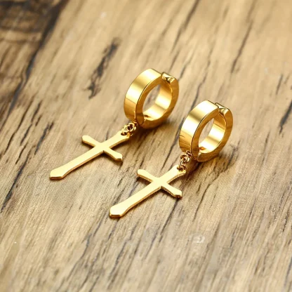 Simple Hoop Earrings with Cross Charm - Image 14