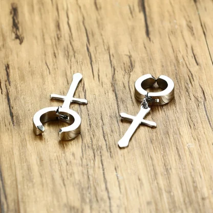 Simple Hoop Earrings with Cross Charm - Image 15