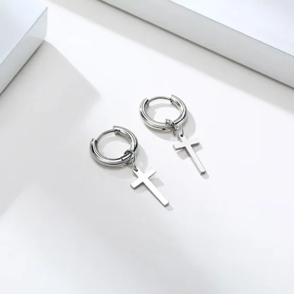 Simple Hoop Earrings with Cross Charm