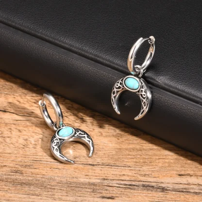 Hoop Earrings with Half Moon Dangle Design - Image 7